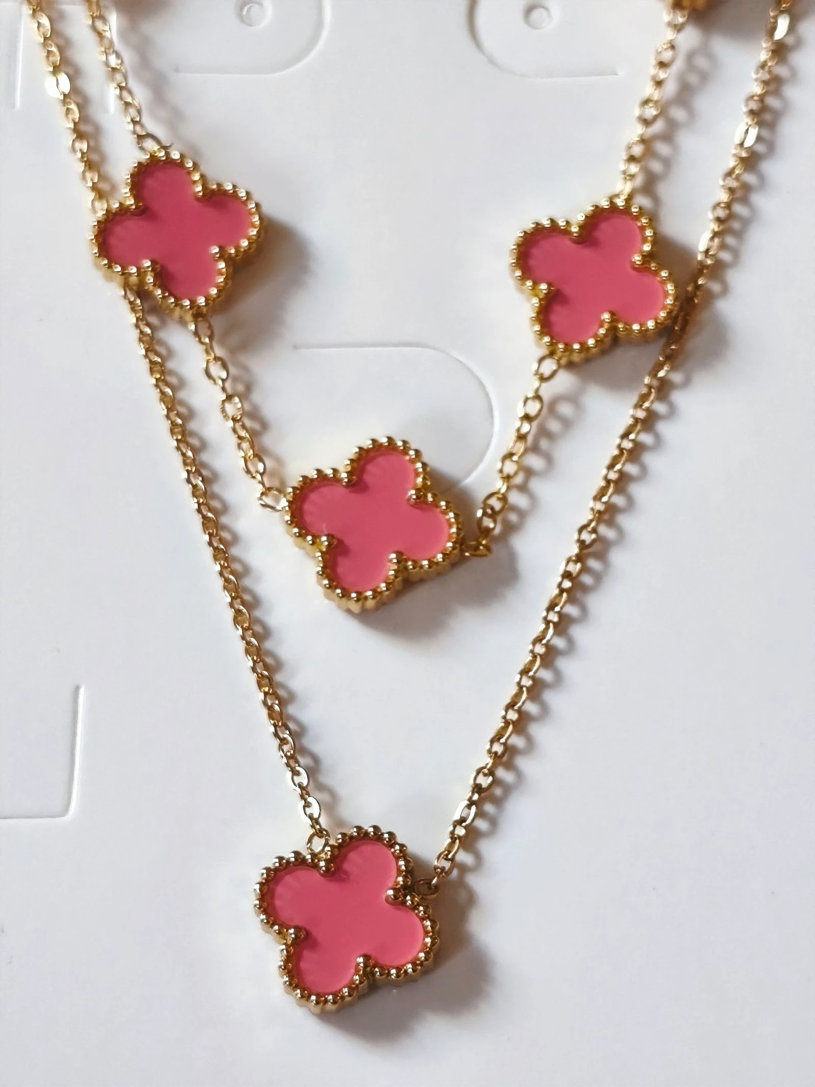 Conjunto de trevo com gargantilha pulseira e brincos corrente dourada de aço – photo 3